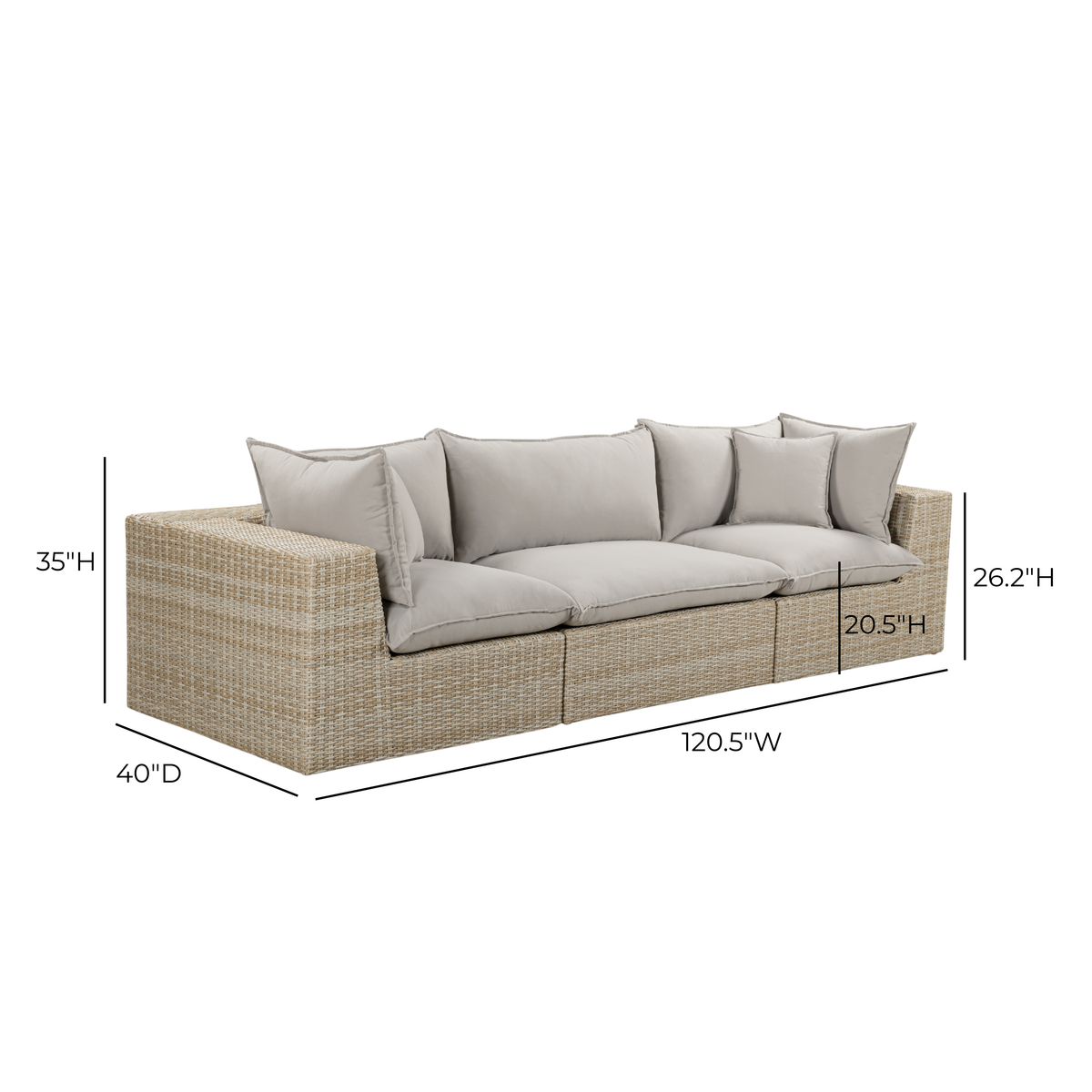 Cali Light Gray Fabric & Natural Wicker Modular Outdoor Sofa by TOV Furniture – photo 6 of 6