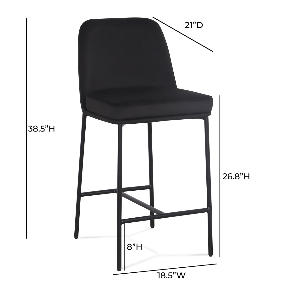 Sydney Black Performance Velvet Counter Stool - Set of 2 by TOV Furniture – photo 8 of 8