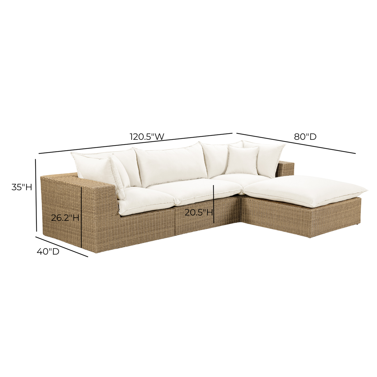 Cali Natural Performance Fabric & Brown Wicker Modular Outdoor Sectional by TOV Furniture – photo 10 of 10