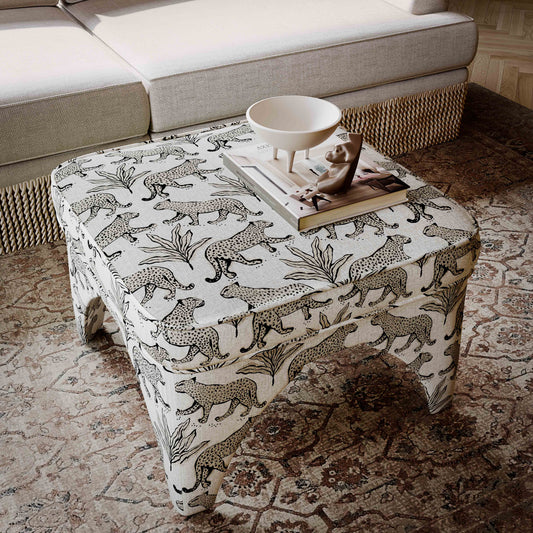 Raji Taupe Leopard Performance Jacquard Ottoman by TOV Furniture – photo 2 of 6