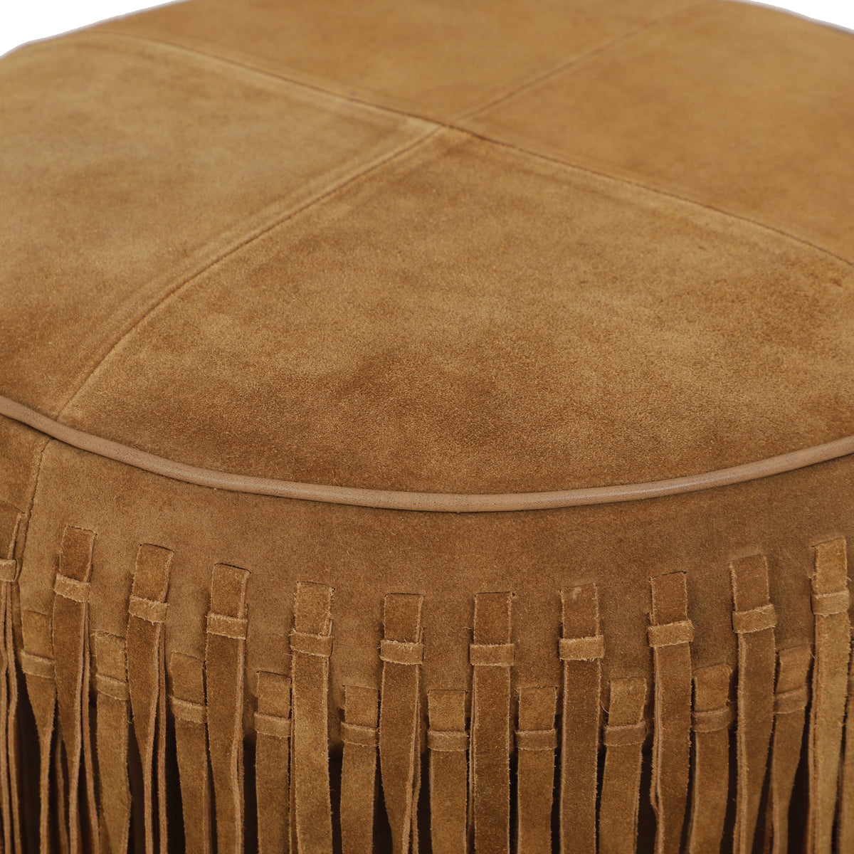 Daphne Round Cognac Suede Fringe Ottoman by TOV Furniture – photo 5 of 6