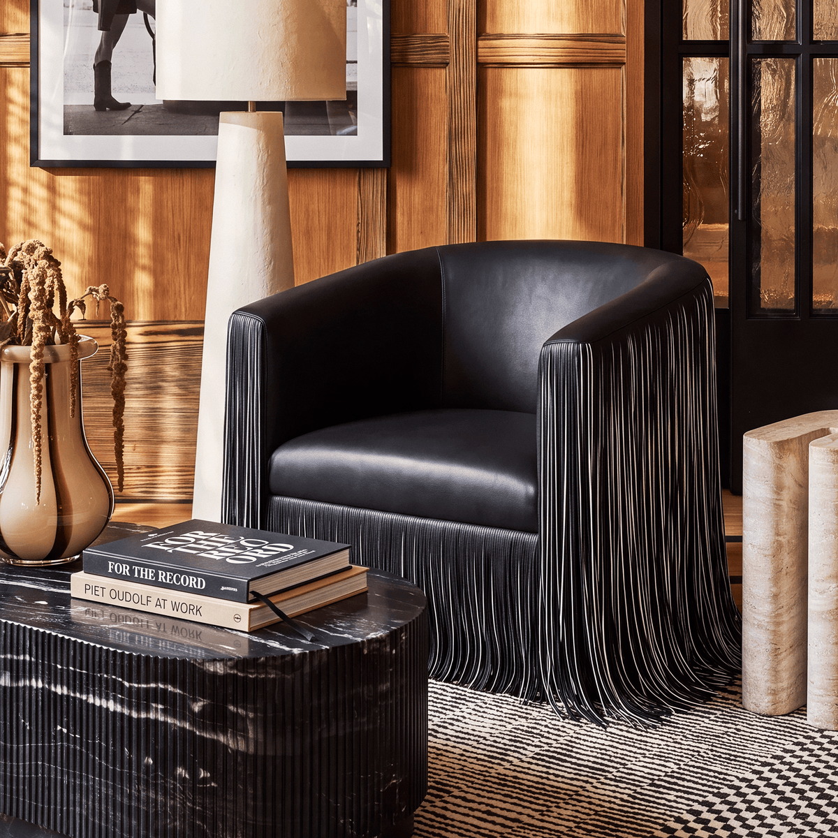 Shag Me Performance Vegan Leather Swivel Accent Chair by TOV Furniture – room view