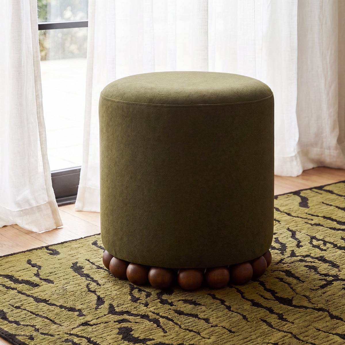 Dex Dark Olive Green Performance Vegan Mohair Ottoman by TOV Furniture – photo 2 of 7