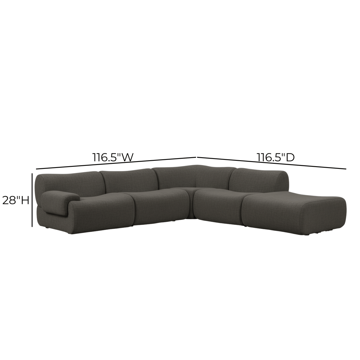 Zenith Charcoal Gray Upcycled Fabric Modular RAF Sectional by TOV Furniture – photo 9 of 9