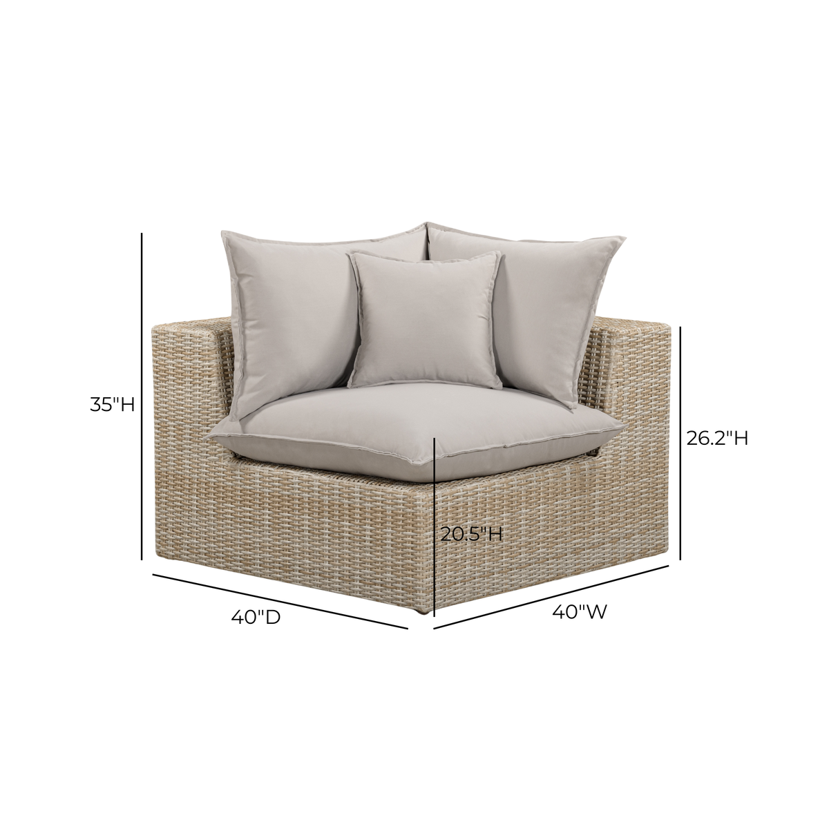 Cali Light Gray Performance Fabric & Natural Wicker Outdoor Corner Chair by TOV Furniture – photo 5 of 5