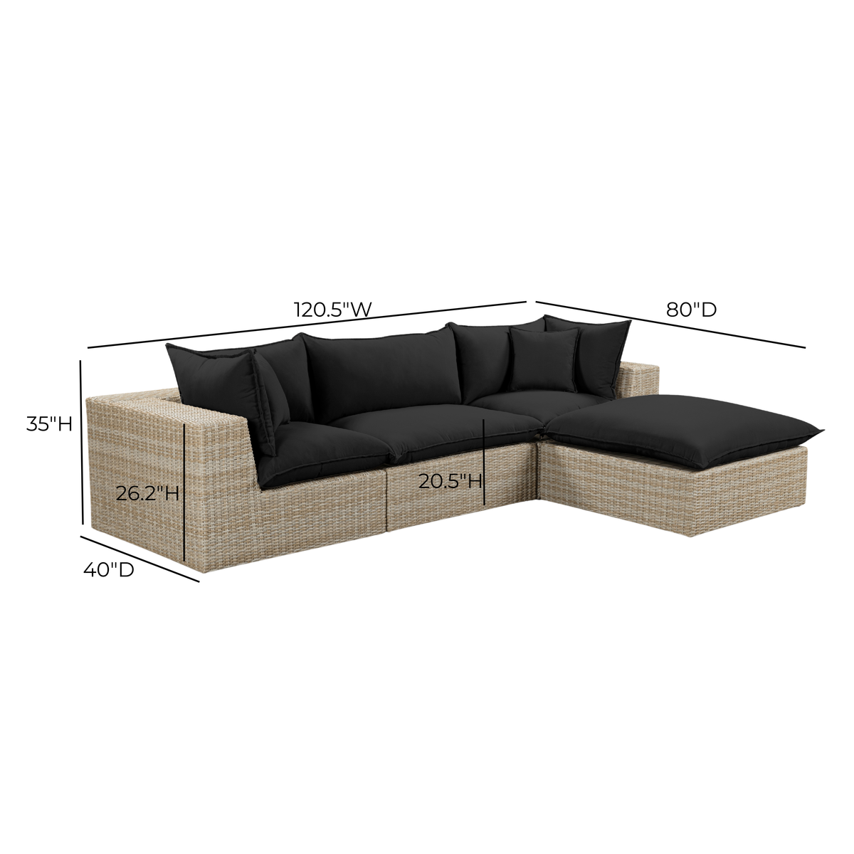 Cali Black Fabric & Natural Wicker Modular Outdoor Sectional by TOV Furniture – photo 7 of 7