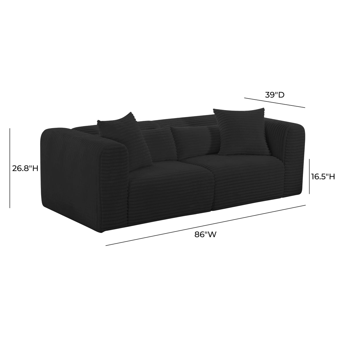 Tarra Fluffy Oversized Black Performance Corduroy Modular Loveseat by TOV Furniture – photo 5 of 5