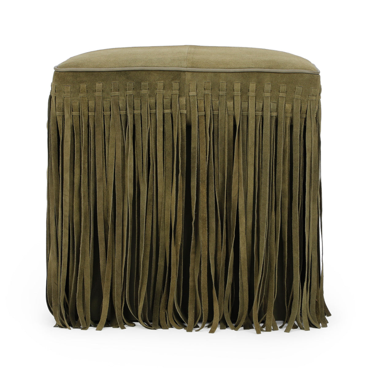 Daphne Square Olive Green Suede Fringe Ottoman by TOV Furniture – photo 1 of 6