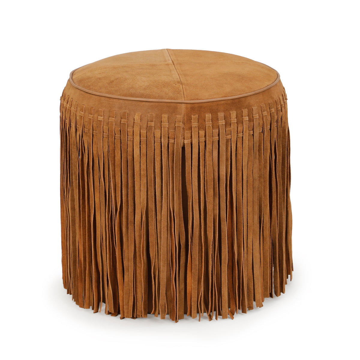 Daphne Round Cognac Suede Fringe Ottoman by TOV Furniture – photo 2 of 6