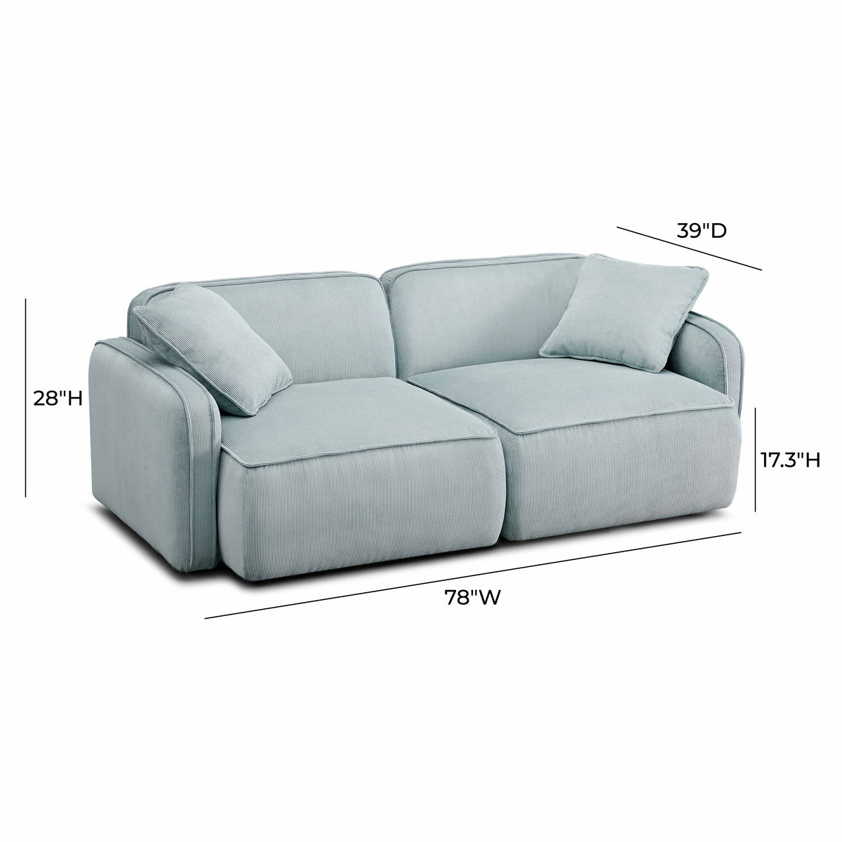 Travie Sea Blue Performance Corduroy Velvet Modular Loveseat by TOV Furniture – photo 7 of 8
