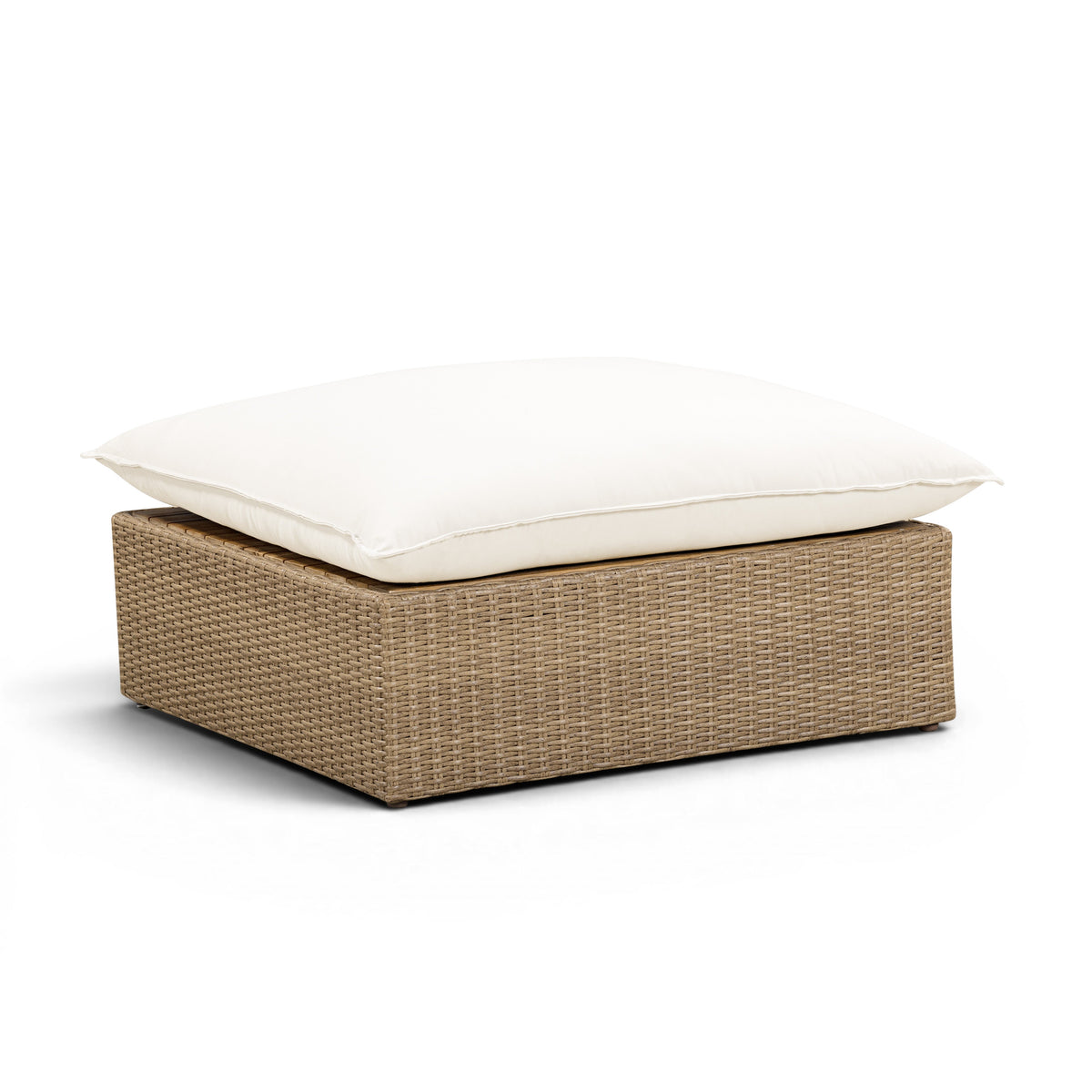 Cali Natural Performance Fabric & Brown Wicker Outdoor Ottoman by TOV Furniture – photo 1 of 4