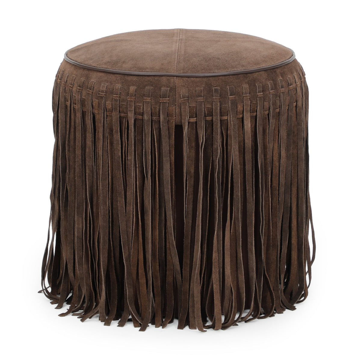 Daphne Round Chocolate Brown Suede Fringe Ottoman by TOV Furniture – photo 2 of 5