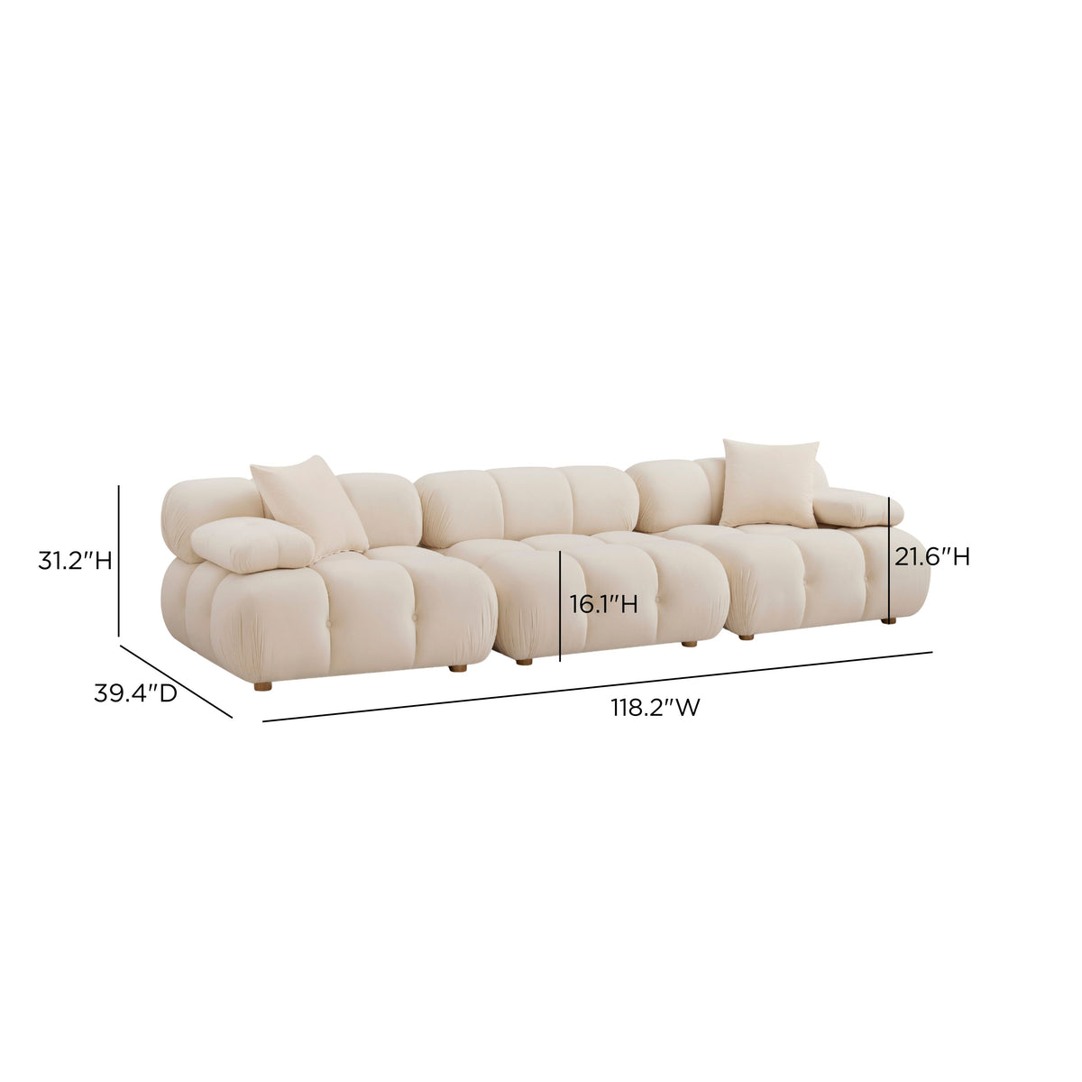 Calliope 118" Cream Performance Velvet Modular Sofa by TOV Furniture – photo 5 of 5