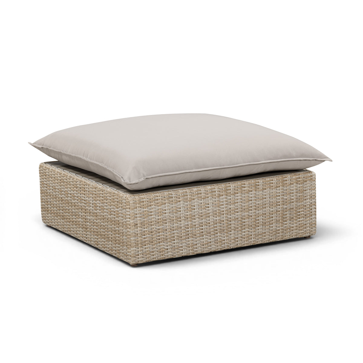 Cali Light Gray Performance Fabric & Natural Wicker Outdoor Ottoman by TOV Furniture – photo 1 of 5