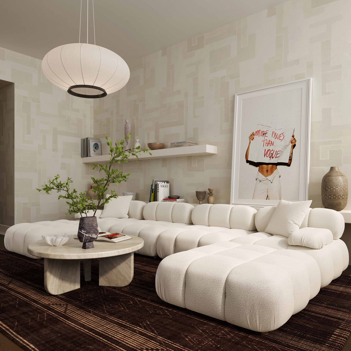 Calliope Cream Performance Vegan Shearling 6-piece Modular U-Sectional by TOV Furniture – photo 2 of 6