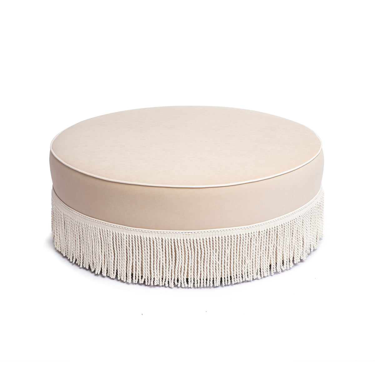 Tassy Tan Tasseled Round Ottoman by TOV Furniture – photo 3 of 7
