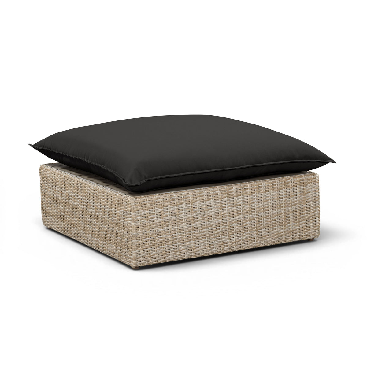 Cali Black Performance Fabric & Natural Wicker Outdoor Ottoman by TOV Furniture – photo 1 of 4