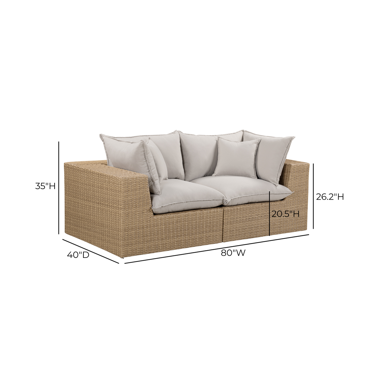Cali Light Gray Fabric & Brown Wicker Modular Outdoor Loveseat by TOV Furniture – photo 5 of 5