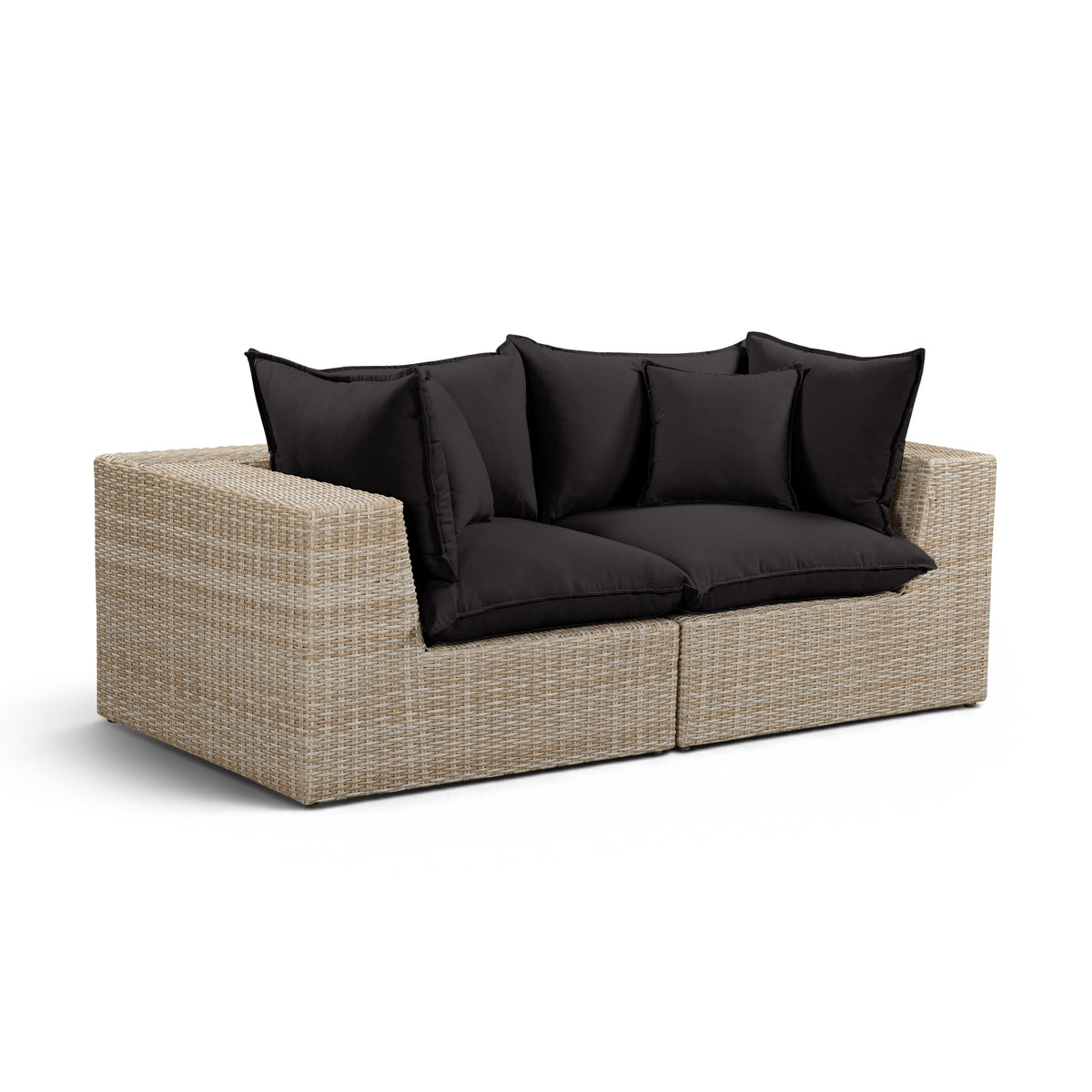 Cali Black Fabric & Natural Wicker Modular Outdoor Loveseat by TOV Furniture – photo 2 of 5