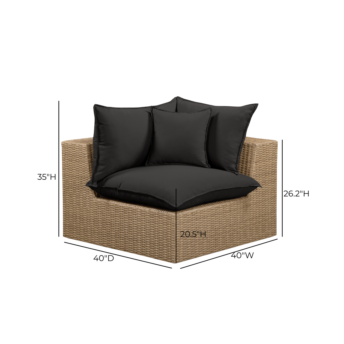 Cali Black Performance Fabric & Brown Wicker Outdoor Corner Chair by TOV Furniture – photo 5 of 5