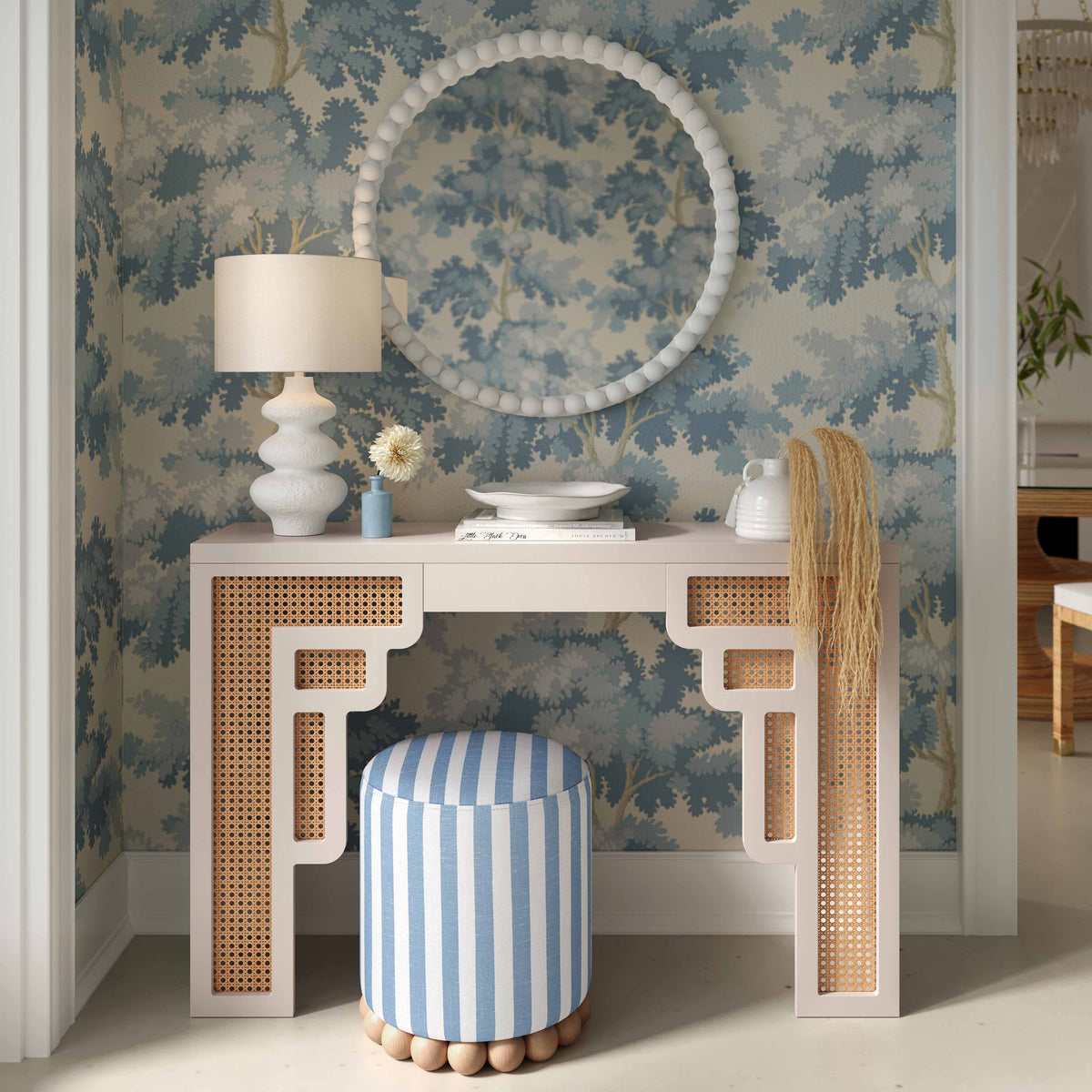Dex Pastel Blue Striped Linen Ottoman by TOV Furniture – photo 2 of 8
