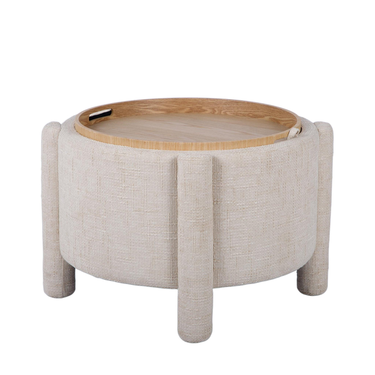 Bellamy Cream Railroad Chenille Storage Stool With Reversible Tray Top by TOV Furniture – photo 4 of 8