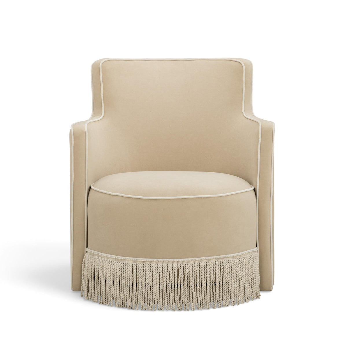Passe Tasseled Velvet Swivel Accent Chair in Tan by TOV Furniture – photo 3 of 9