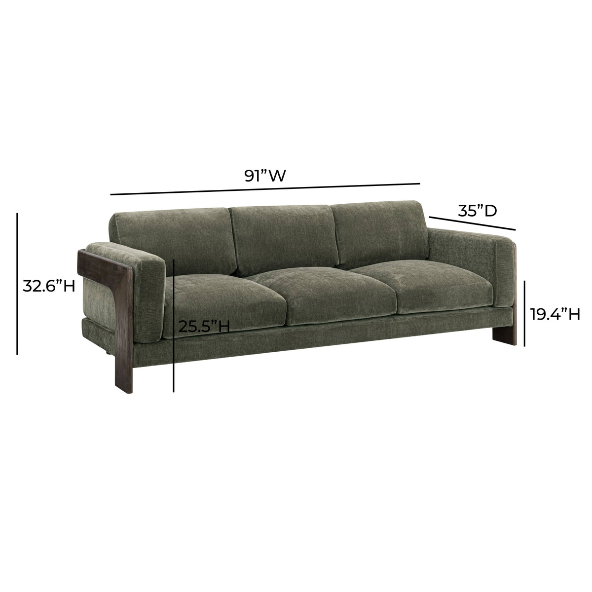 Elyn 91" Olive Green Upcycled Contract-Grade Chenille Sofa by TOV Furniture – photo 7 of 7