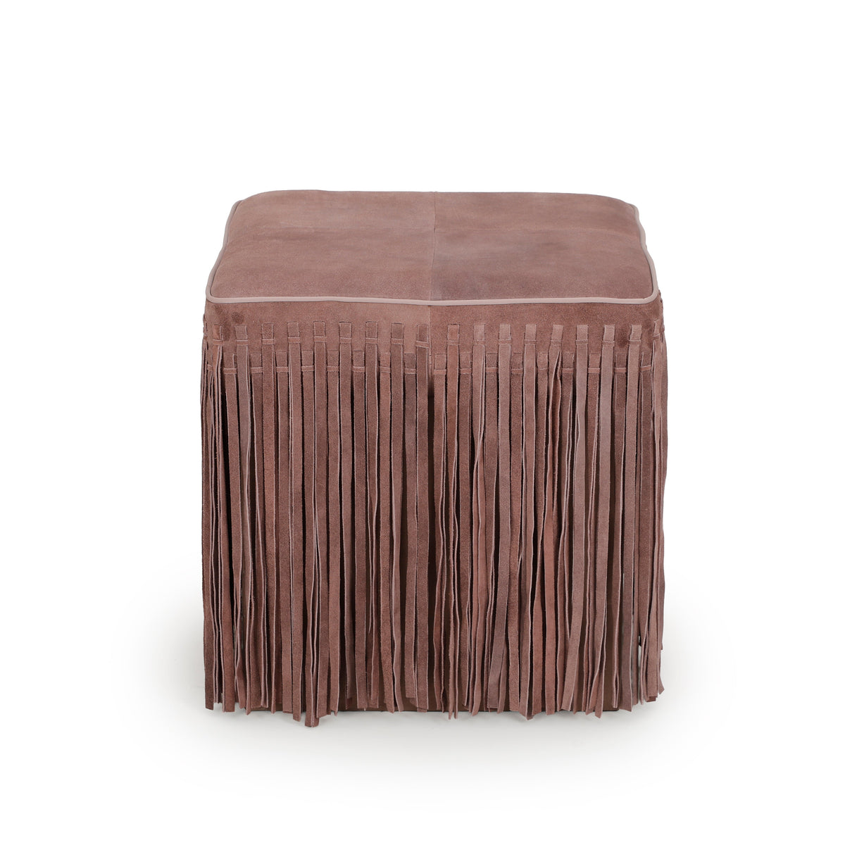 Daphne Square Dusty Pink Suede Fringe Ottoman by TOV Furniture – photo 2 of 6