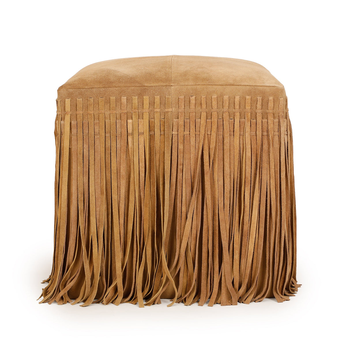 Daphne Square Saddle Brown Suede Fringe Ottoman by TOV Furniture – photo 1 of 4