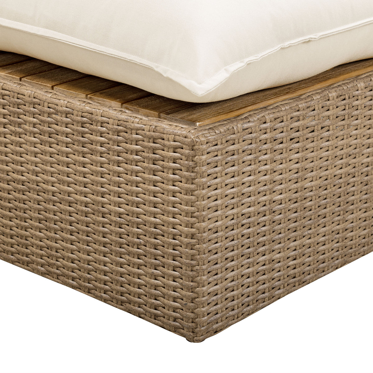 Cali Natural Performance Fabric & Brown Wicker Outdoor Ottoman by TOV Furniture – photo 3 of 4