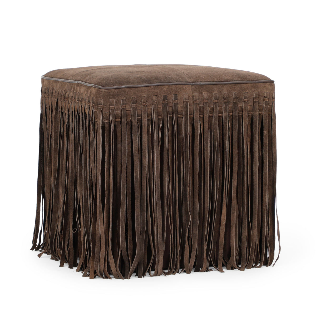 Daphne Square Chocolate Brown Suede Fringe Ottoman by TOV Furniture – photo 3 of 7