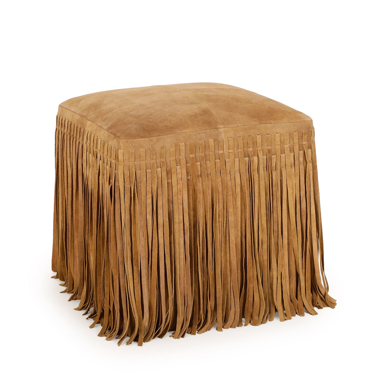 Daphne Square Saddle Brown Suede Fringe Ottoman by TOV Furniture – photo 3 of 4