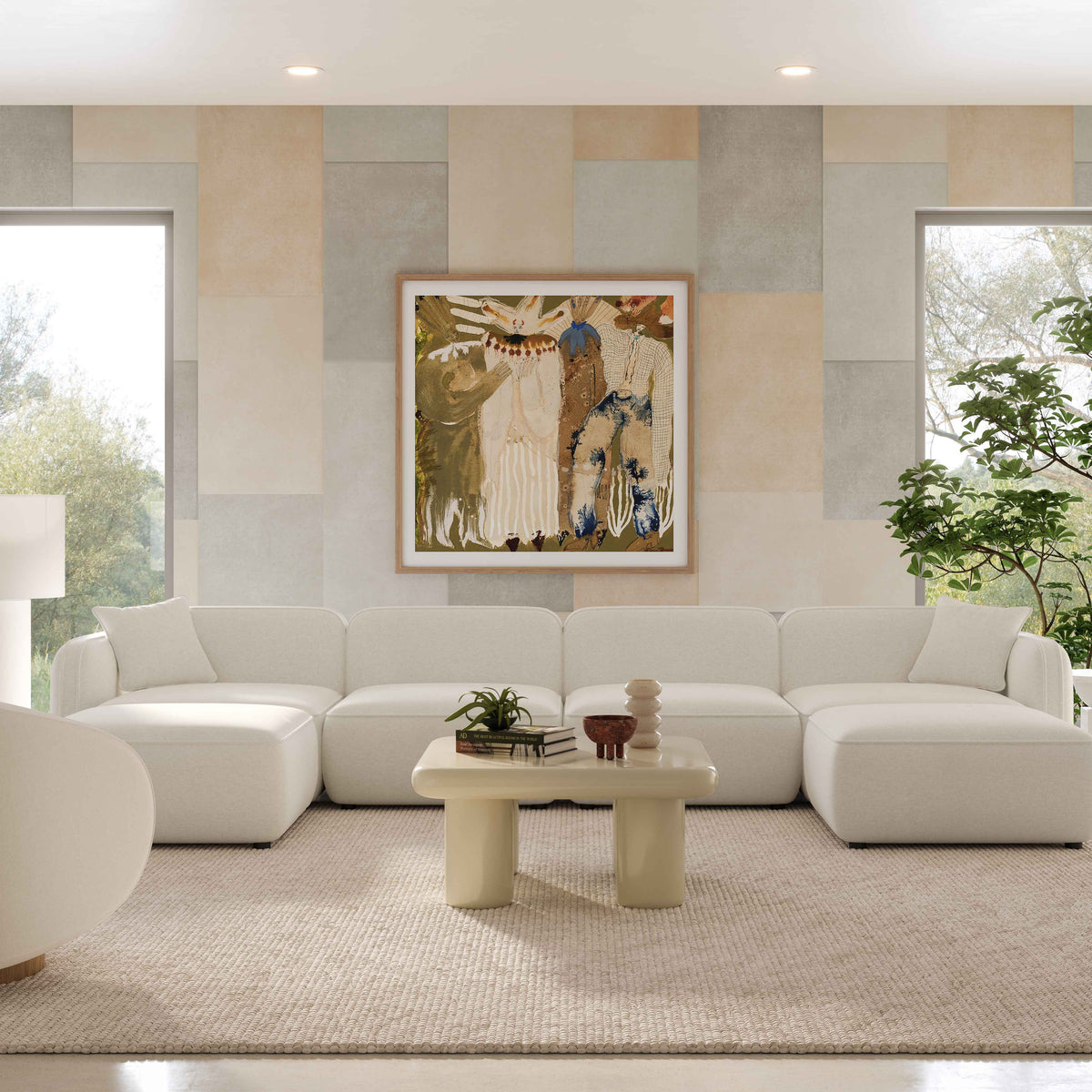 Travie 6-Piece Sand Upcycled Performance Linen Modular U-Sectional by TOV Furniture – photo 2 of 8