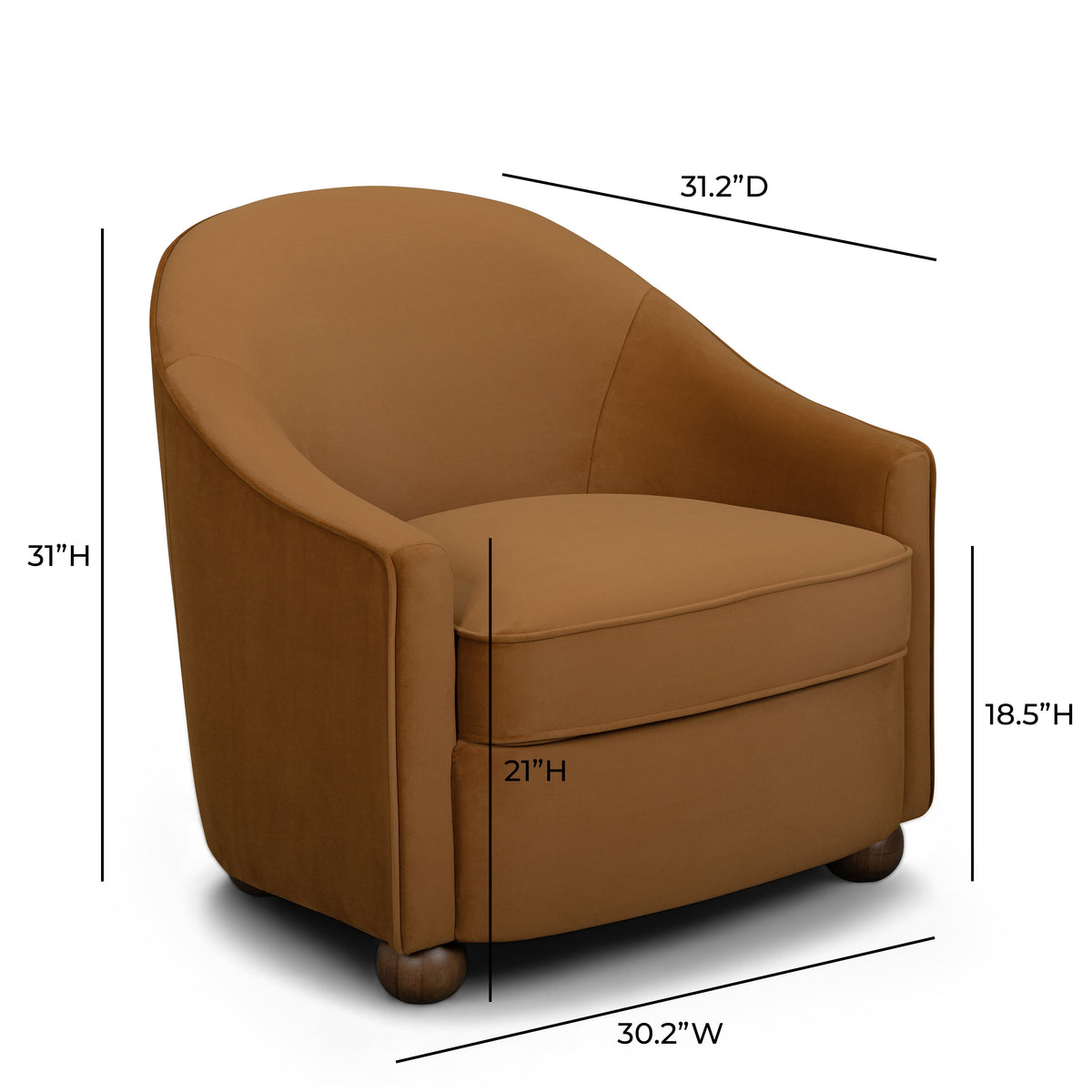 Cettie Performance Velvet Accent Chair in Cognac by TOV Furniture – photo 6 of 6