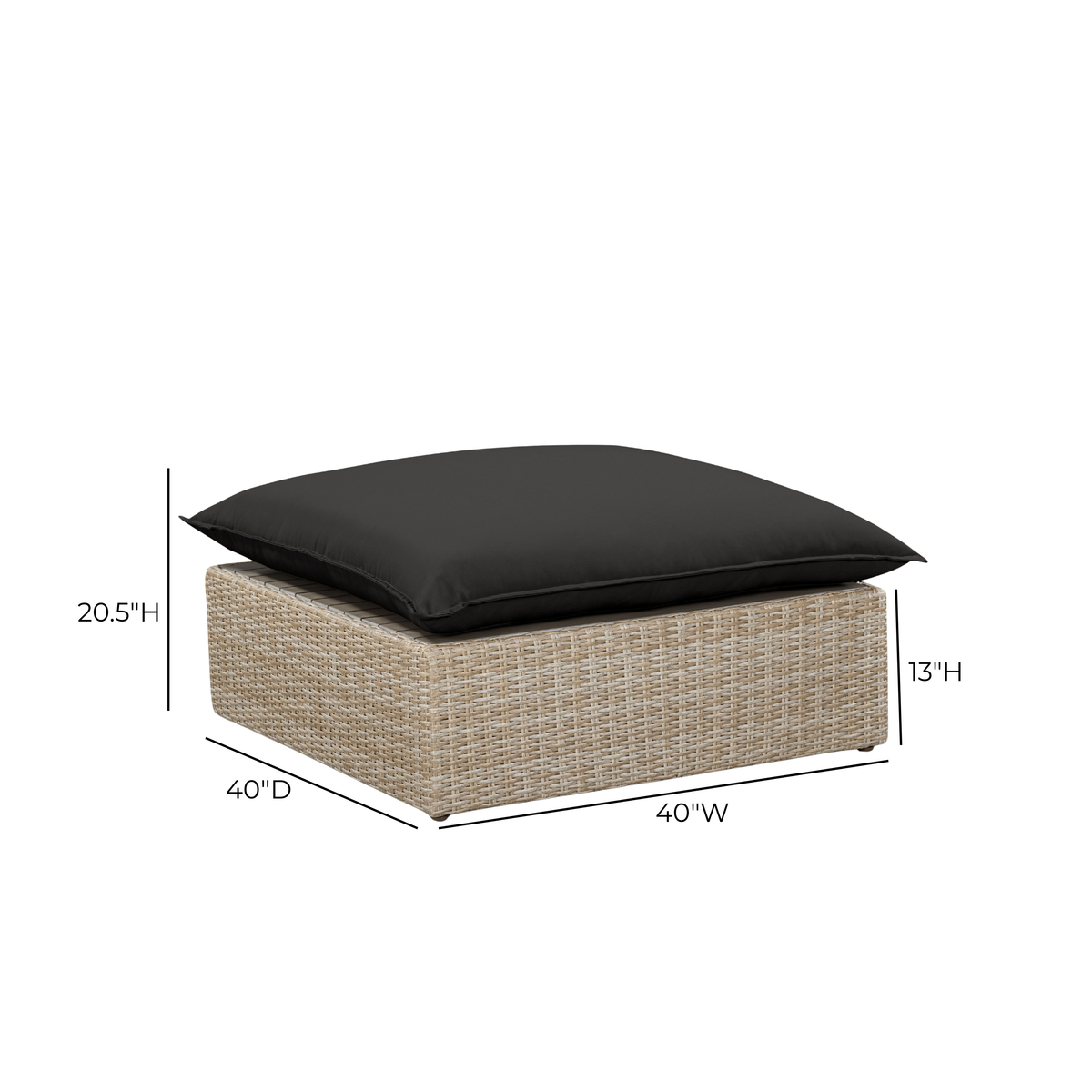 Cali Black Performance Fabric & Natural Wicker Outdoor Ottoman by TOV Furniture – photo 4 of 4