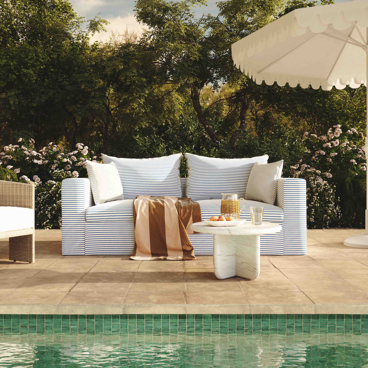Salty Blue Striped Contract-Grade Indoor/Outdoor Sofa by TOV Furniture – photo 2 of 7