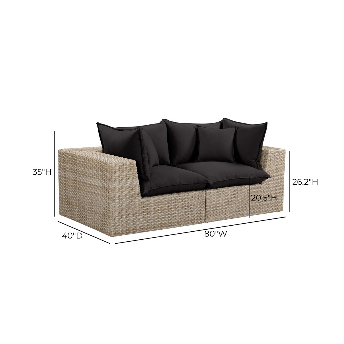 Cali Black Fabric & Natural Wicker Modular Outdoor Loveseat by TOV Furniture – photo 5 of 5