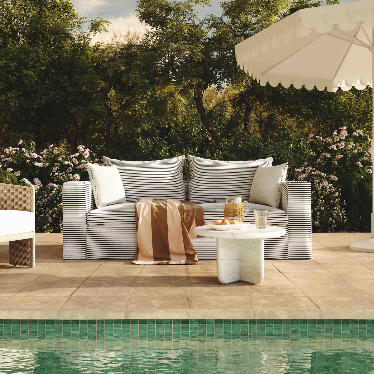 Salty Black Striped Contract-Grade Indoor/Outdoor Sofa by TOV Furniture – photo 2 of 7