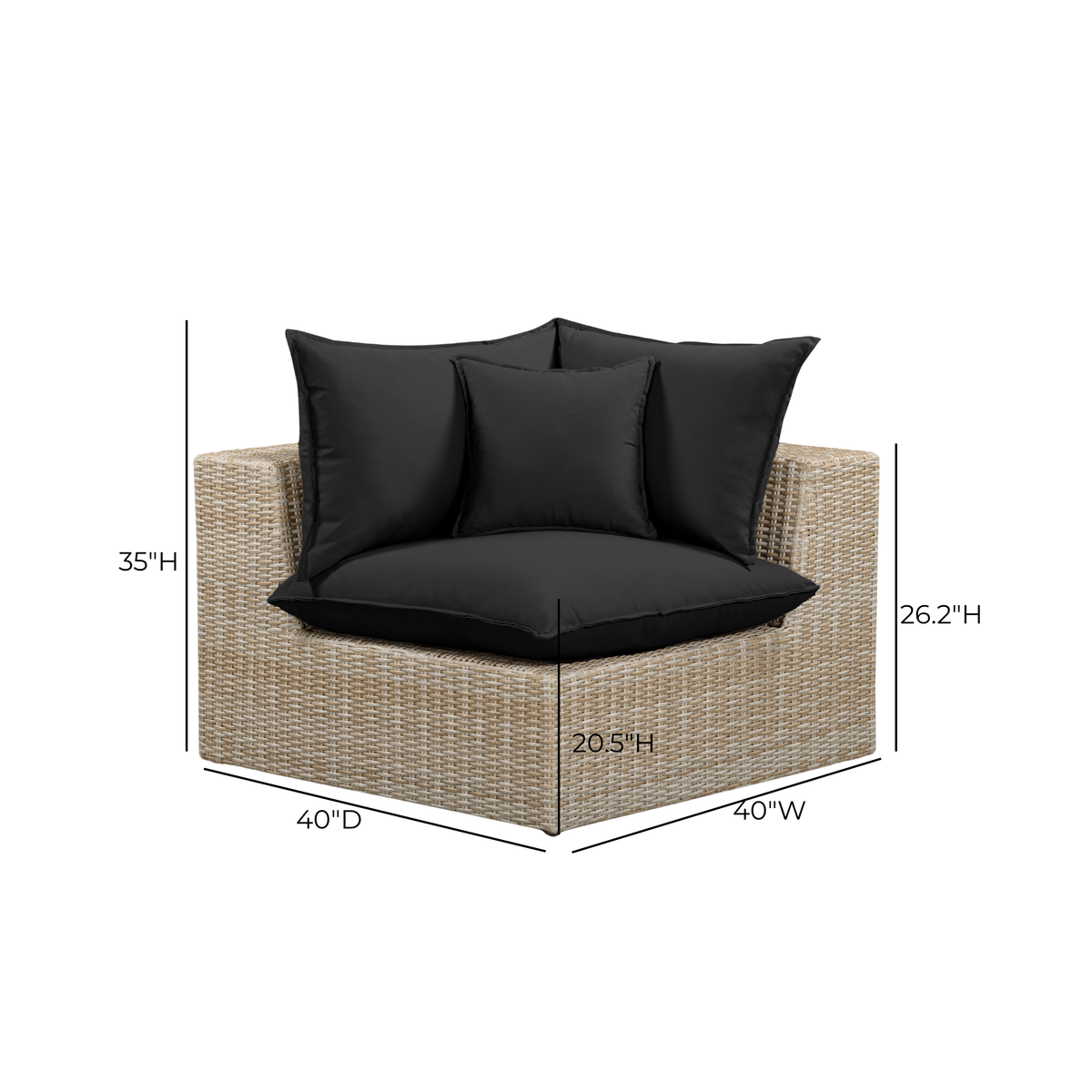 Cali Black Performance Fabric & Natural Wicker Outdoor Corner Chair by TOV Furniture – photo 6 of 6