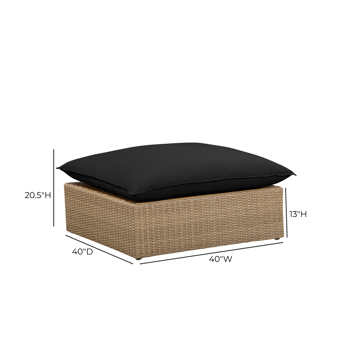 Cali Black Performance Fabric & Brown Wicker Outdoor Ottoman by TOV Furniture – photo 3 of 3