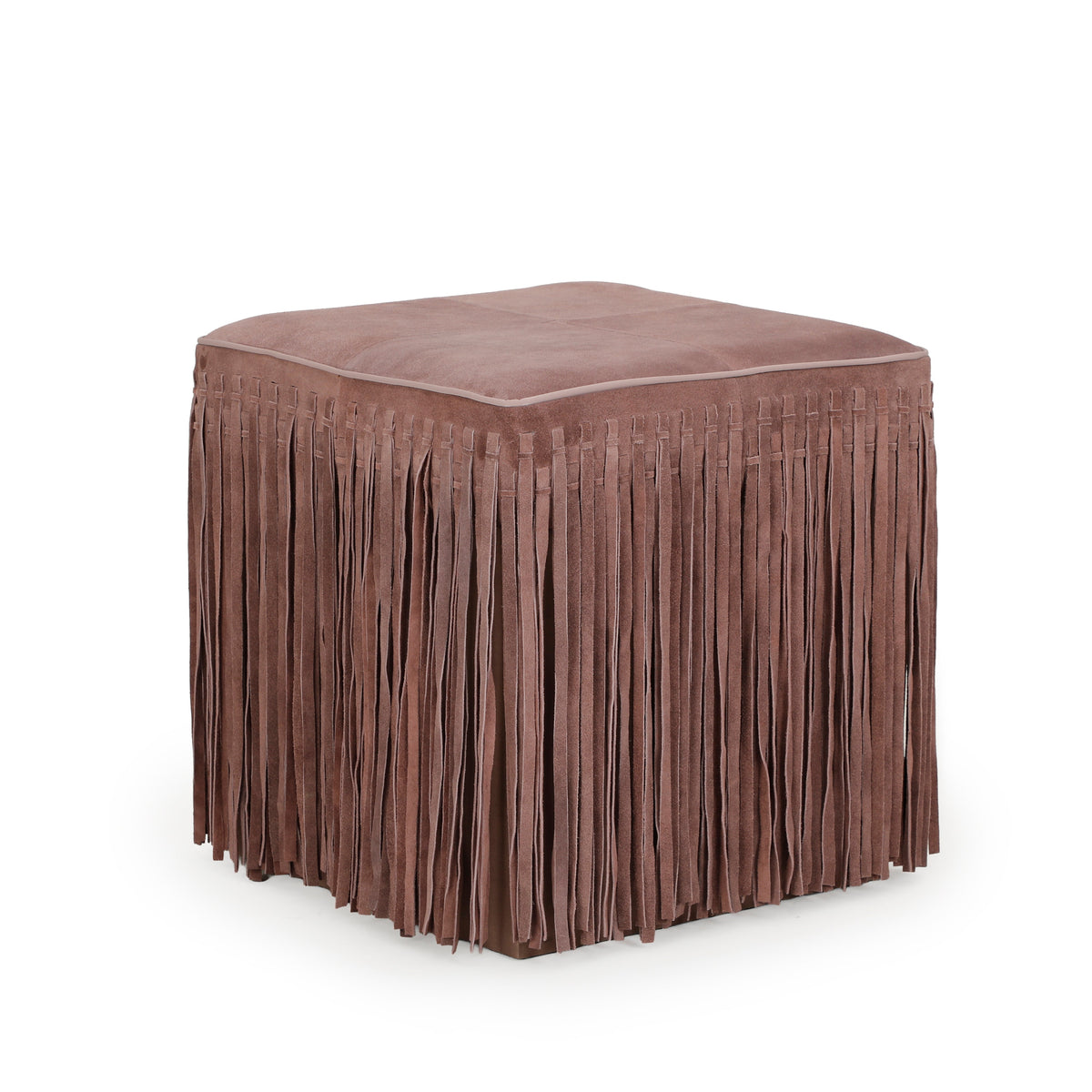 Daphne Square Dusty Pink Suede Fringe Ottoman by TOV Furniture – photo 4 of 6