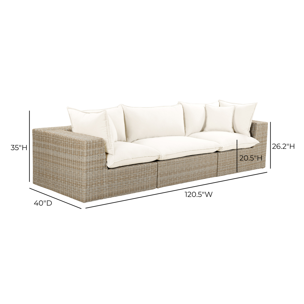 Cali Natural Performance Fabric & Natural Wicker Modular Outdoor Sofa by TOV Furniture – photo 9 of 9