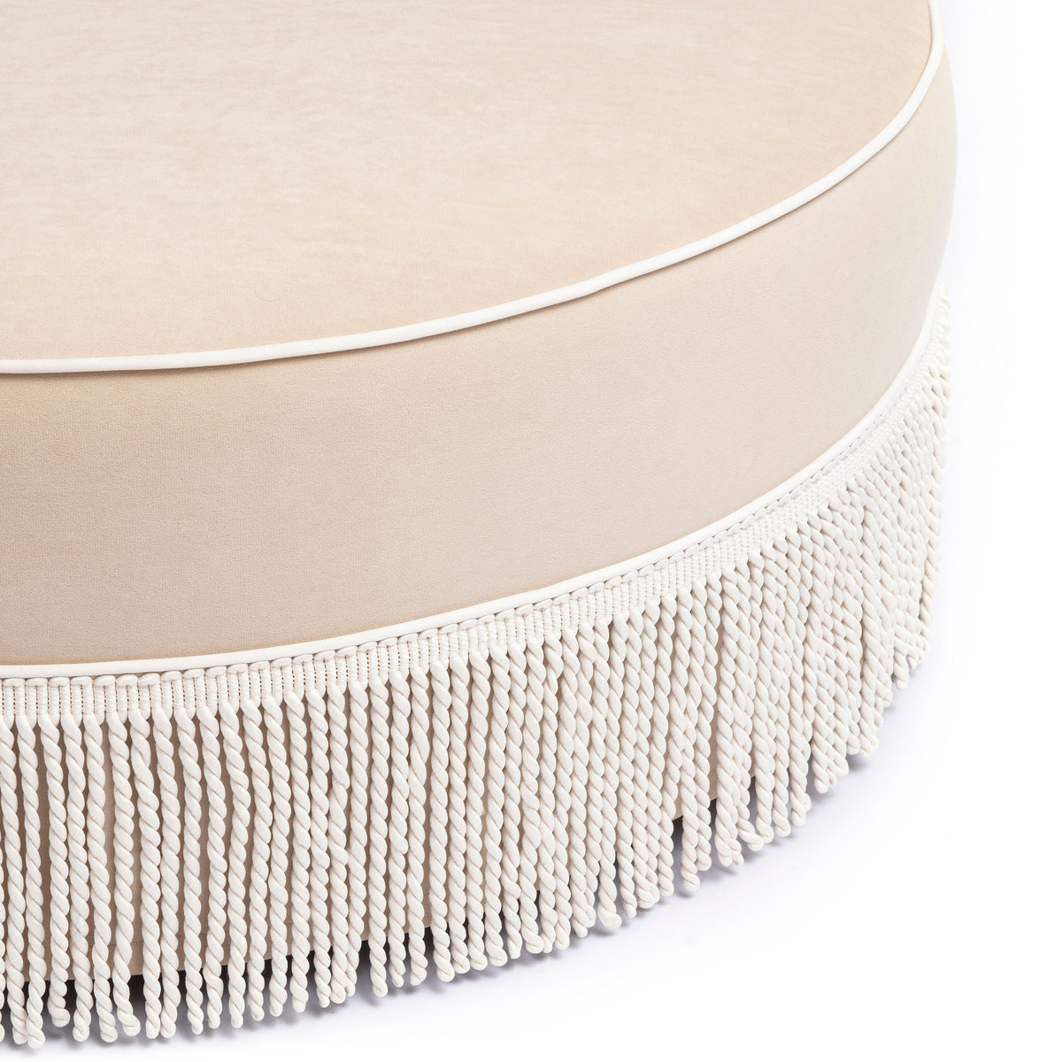 Tassy Tan Tasseled Round Ottoman by TOV Furniture – photo 5 of 7
