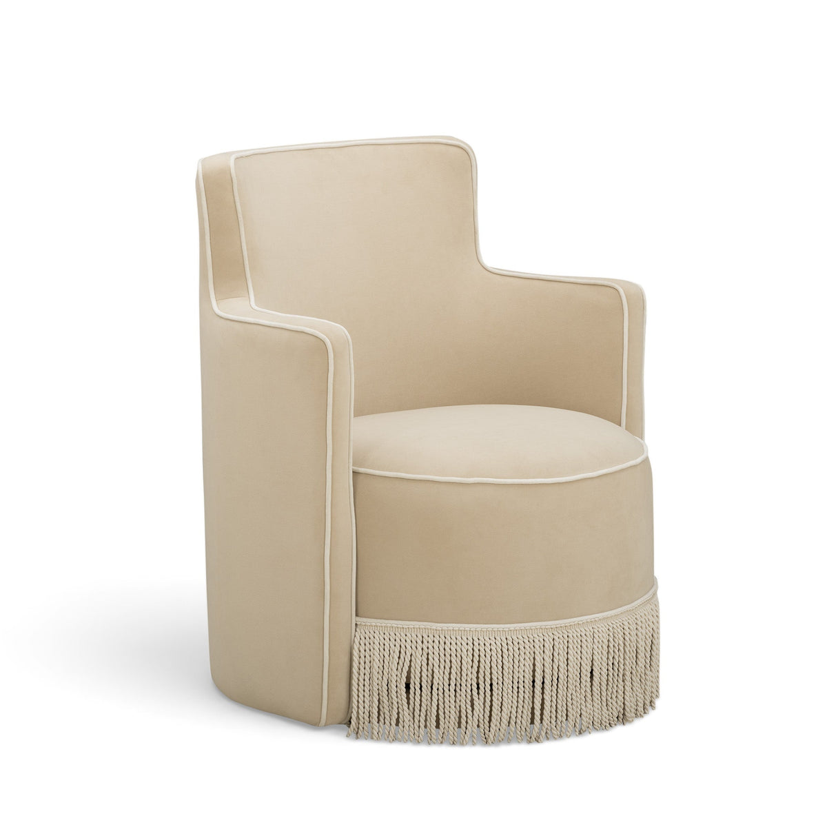 Passe Tasseled Velvet Swivel Accent Chair in Tan by TOV Furniture – photo 1 of 9