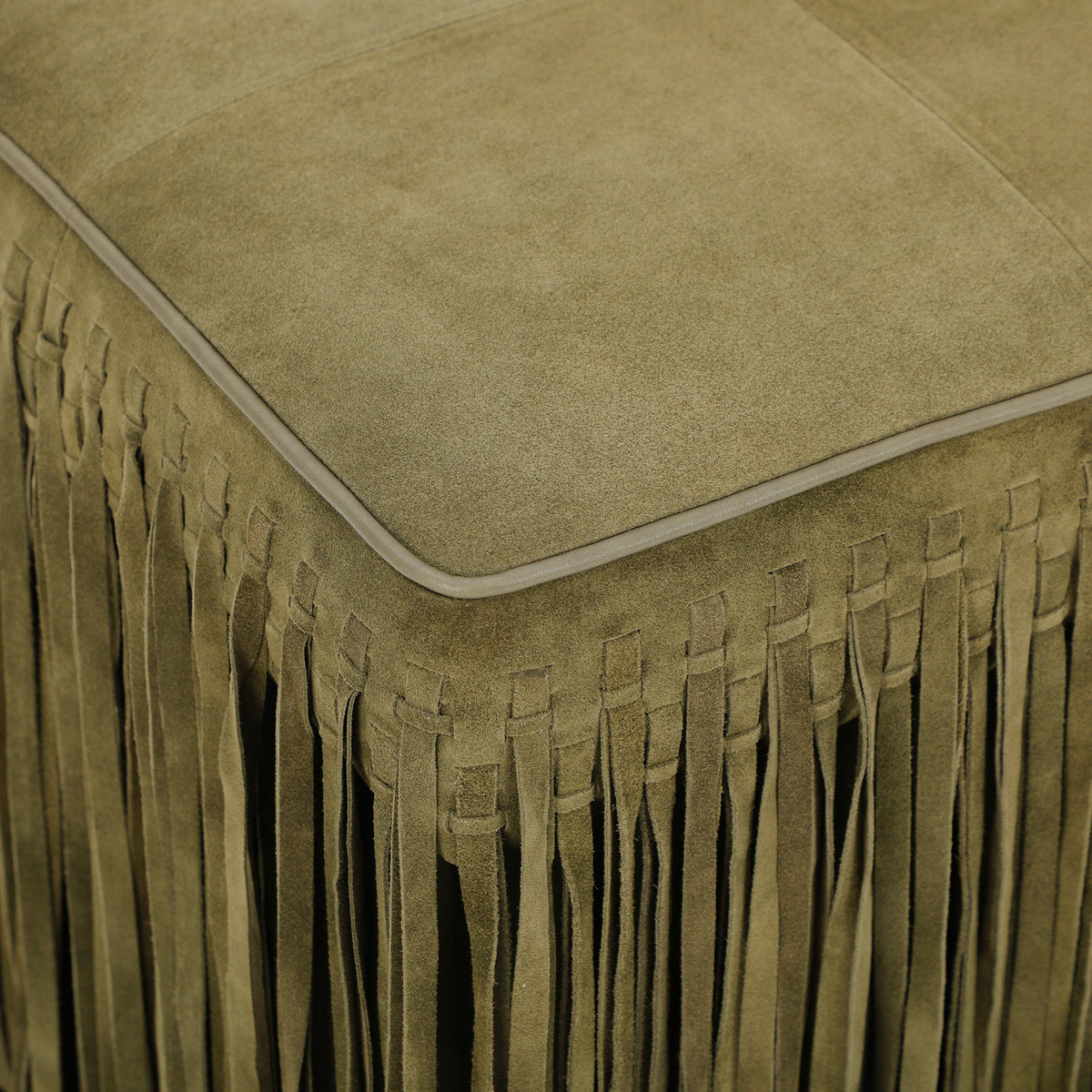 Daphne Square Olive Green Suede Fringe Ottoman by TOV Furniture – photo 3 of 6