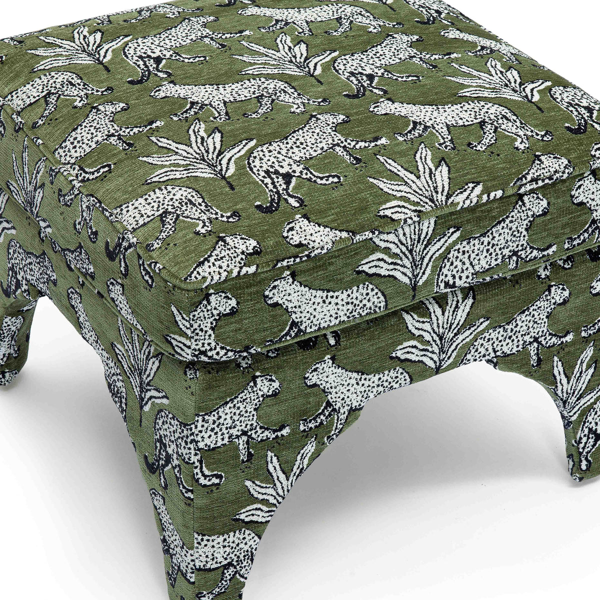 Raji Olive Green Leopard Performance Jacquard Ottoman by TOV Furniture – photo 5 of 7