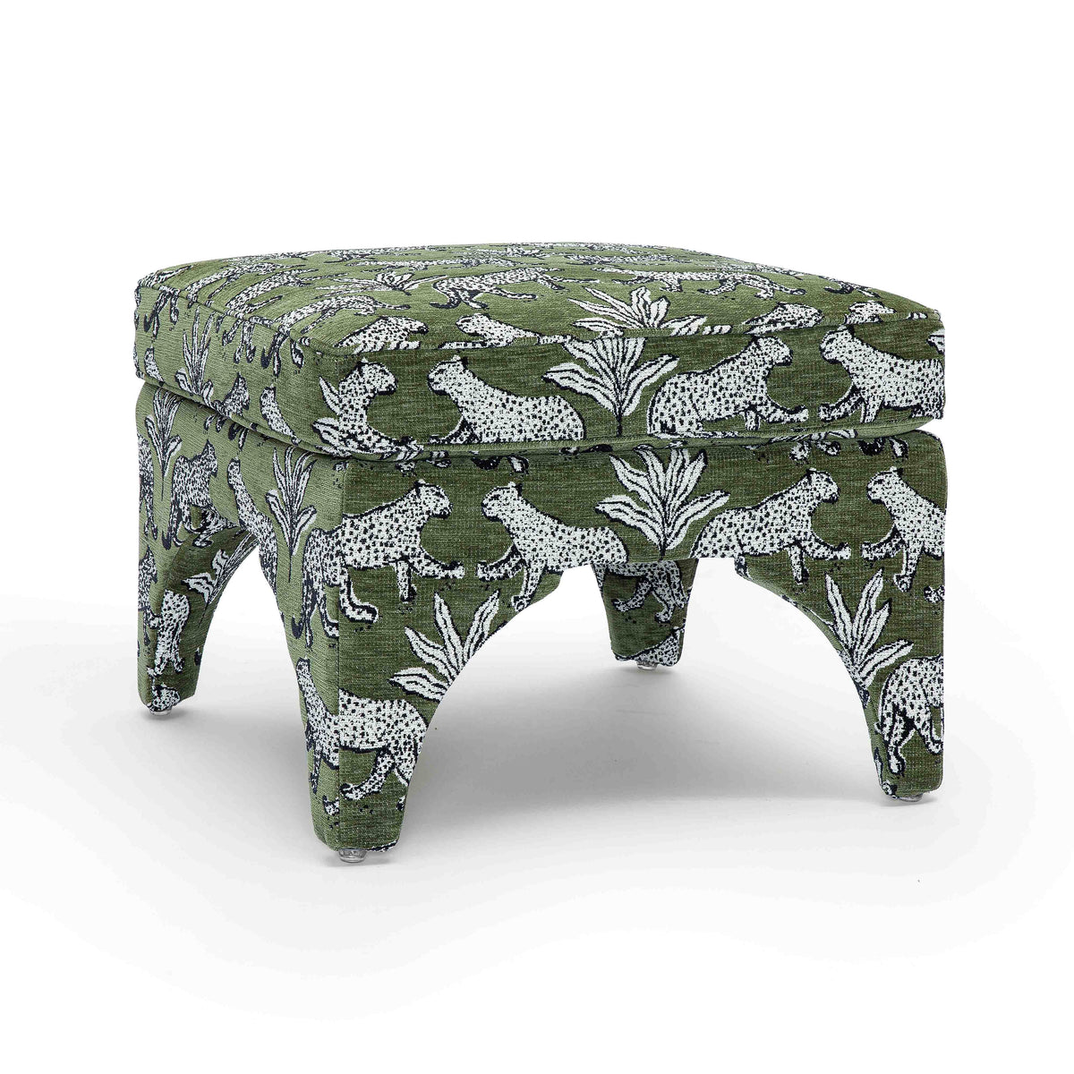 Raji Olive Green Leopard Performance Jacquard Ottoman by TOV Furniture – photo 1 of 7