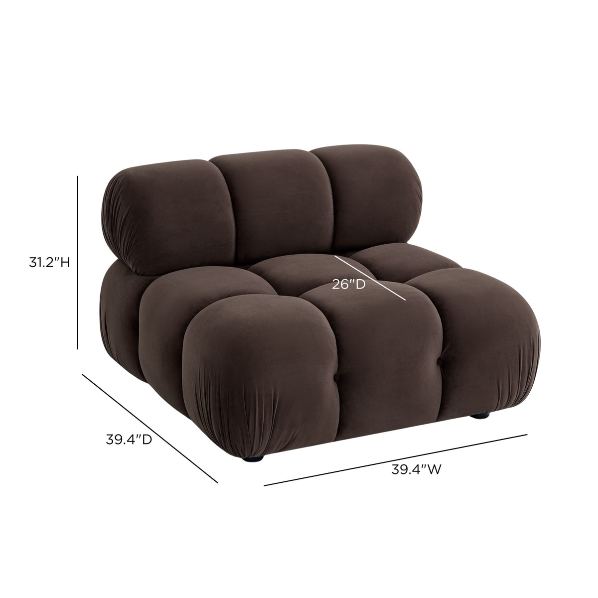 Calliope Dark Brown Performance Velvet Modular Armless Chair by TOV Furniture – photo 5 of 5