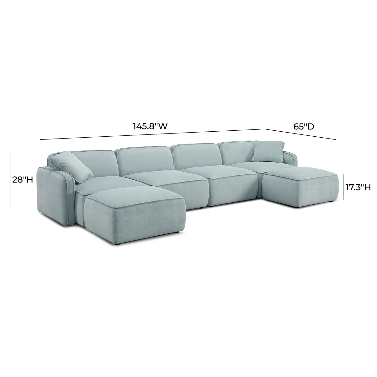 Travie Sea Blue Performance Corduroy Velvet 6-Piece Modular U-Sectional by TOV Furniture – photo 6 of 7